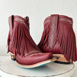 Lane SENITA FALLS Womens Cowboy Bootie 8 Red Fringe Western Short Cowgirl Boots